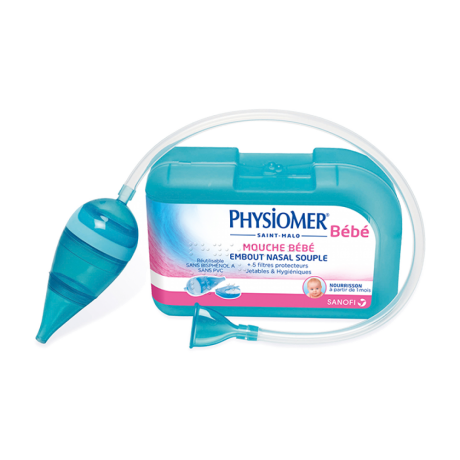 PHYSIOMER - Mouche bébé avec embout nasal souple + 5 filtres jetables, 1 unité PHYSIOMER - Mouche bébé avec embout nasal souple + 5 filtres jetables, 1 unité