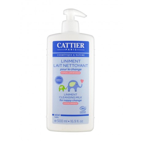 Cattier Bébé Liniment Lait Nettoyant pour le Change Hypoallergénique 500 ml