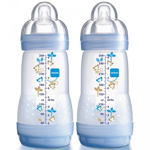 Mam Lot De 2 Biberons Bleu Et Vert Anti Colique 260ml 0 A 6 Mois