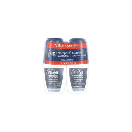 Etiaxil Déodorant Men Anti-Transpirant Contrôle 48H Roll-On Lot de 2 x 50 ml Etiaxil Déodorant Men Anti-Transpirant Contrôle 48H Roll-On Lot de 2 x 50 ml