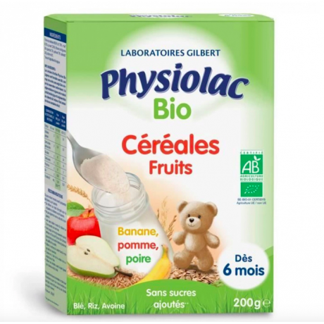 PHYSIOLAC CEREALES FRUITS BLE RIZ AVOINE BIO 200G DES 6 MOIS