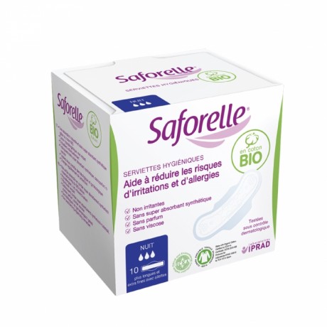 SAFORELLE SERVIETTES HYGIENIQUES NUIT BIO X10