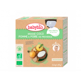 BABYBIO GOURDE BRASSE AU LAIT DE COCO BIO DES 6 MOIS BABYBIO-POMME POIRE 4X85G