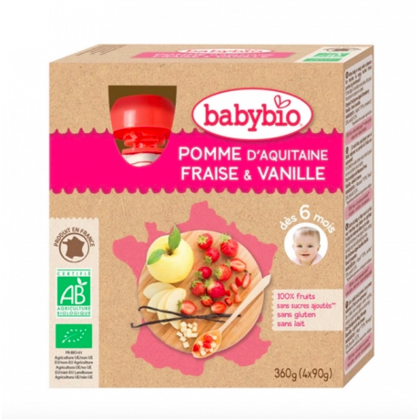 BABYBIO GOURDES FRUITS BIO 4X90G DES 6 MOIS - POMME FRAISE VANILLE BABYBIO GOURDES FRUITS BIO 4X90G DES 6 MOIS - POMME FRAISE VANILLE
