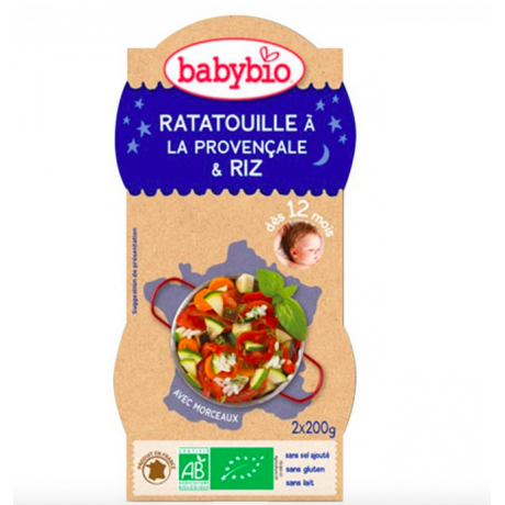 Plat bébé dès 15 mois, aubergines pâtes Babybio 260g sur