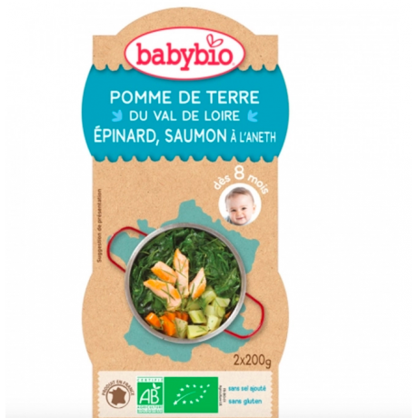BABYBIO MENU DU JOUR BOL BIO 2X200G DES 8 MOIS - POMME DE TERRE EPINARD SAUMON BABYBIO MENU DU JOUR BOL BIO 2X200G DES 8 MOIS - POMME DE TERRE EPINARD SAUMON