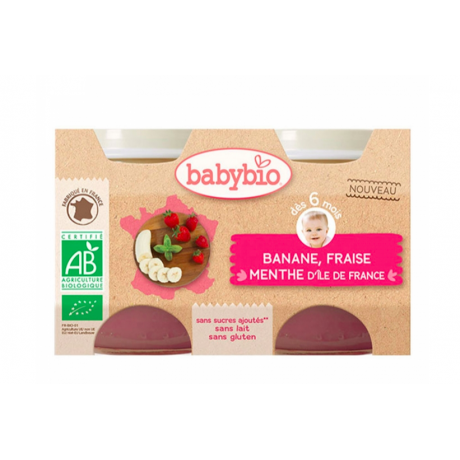 BABYBIO PETITS POTS DOUCEURS DE FRUITS BIO 2X130G DES 6 MOIS - BANANE FRAISE MENTHE