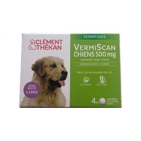 Clément Thekan Vermiscan Vermifuge pour Chiens de + de 10kg, boite de 4  compriméss - La Pharmacie de Pierre