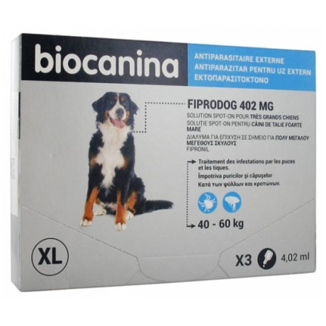 BIOCANINA FIPRODOG 402 MG SOLUTION SPOT-ON TRÈS GRANDS CHIENS 3 PIPETTES DE 4,02 ML