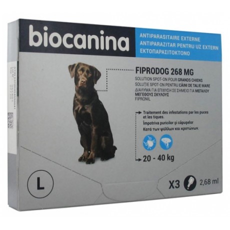 BIOCANINA FIPRODOG 268 MG SOLUTION SPOT-ON GRANDS CHIENS 3 PIPETTES DE 2,68 ML