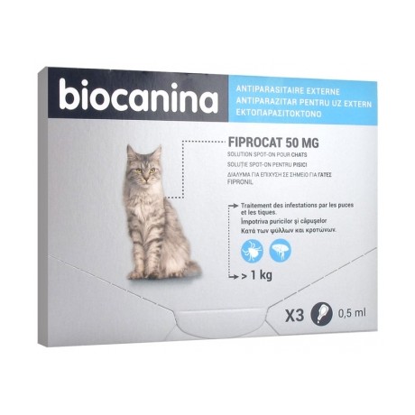 BIOCANINA FIPROCAT 50 MG SOLUTION SPOT-ON CHATS 3 PIPETTES DE 0,5 ML BIOCANINA FIPROCAT 50 MG SOLUTION SPOT-ON CHATS 3 PIPETTES DE 0,5 ML