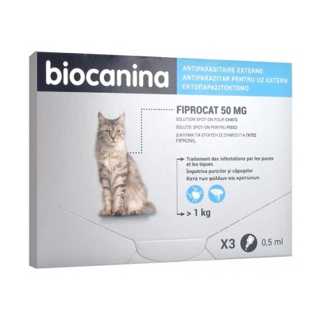 BIOCANINA FIPROCAT 50 MG SOLUTION SPOT-ON CHATS 3 PIPETTES DE 0,5 ML