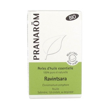 PRANARÔM PERLES D'HUILE ESSENTIELLE RAVINTSARA (CINAMOMMUM CAMPHORA) BIO 60 PERLES