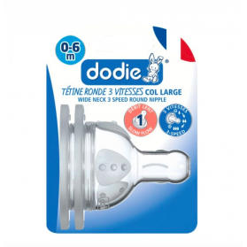 DODIE TETINES PLATES COL LARGE 3 VITESSES 0-6 MOIS X2 TETINES DEBIT LENT INITIATION+