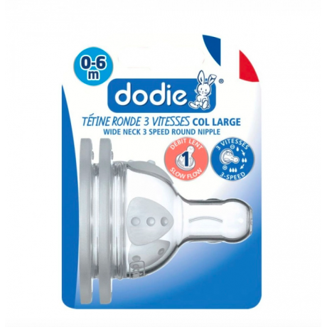 DODIE TETINES PLATES COL LARGE 3 VITESSES 0-6 MOIS X2 TETINES DEBIT LENT INITIATION+