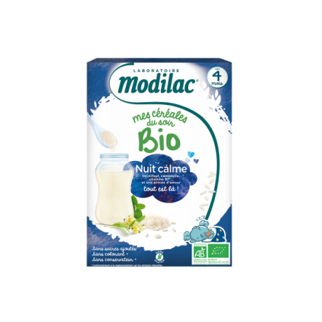 MODILAC MES CÉRÉALES DU SOIR NUIT CALME BIO 250G DÈS 4 MOIS MODILAC MES CÉRÉALES DU SOIR NUIT CALME BIO 250G DÈS 4 MOIS