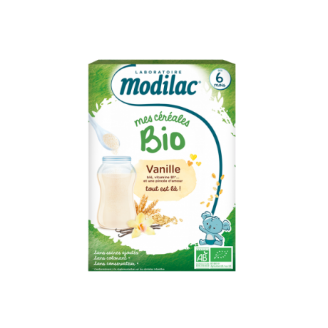 MODILAC MES CÉRÉALES VANILLE BIO 250G DÈS 6 MOIS MODILAC MES CÉRÉALES VANILLE BIO 250G DÈS 6 MOIS