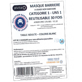 MASQUE BARRIERE ALVITA ADULTE 30 LAVAGES LOT DE 2 MASQUES