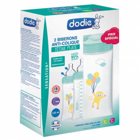 DODIE COFFRET 2 BIBERONS ANTI COLIQUE SENSATION + 6 MOIS ET PLUS 330ML - AIR