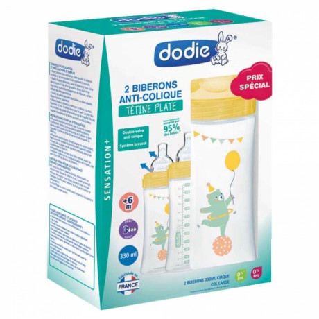 Dodie Biberon Sensation+ Anti-Colique Tétine Plate +6 Mois Débit 3 Modèle  Air 330ml