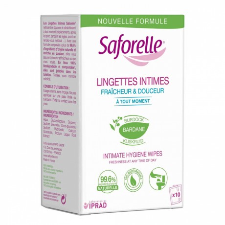 SAFORELLE LINGETTES INTIMES JETABLES 10 SACHETS INDIVIDUELS