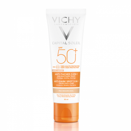 VICHY IDEAL SOLEIL SOIN ANTI TACHES TEINTE 3-EN-1 TRES HAUTE PROTECTION SPF50+ 50ML