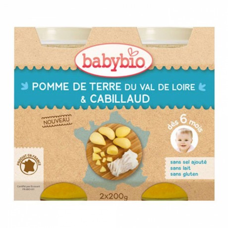 BABYBIO PETITS POTS MENU DU JOUR DES 6 MOIS 2X200G  - POMME DE TERRE ET CABILLAUD