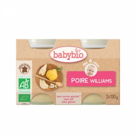 BABYBIO PETITS POTS BIO DES 4 MOIS 2X130G FRUITS  - POIRE WILLIAMS