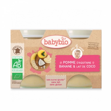 BABYBIO PETITS POTS DOUCEURS DE BIO DES 6 MOIS 2X130G FRUITS - POMME AQUITAINE BANANE LAIT DE COCO BABYBIO PETITS POTS DOUCEURS DE BIO DES 6 MOIS 2X130G FRUITS - POMME AQUITAINE BANANE LAIT DE COCO