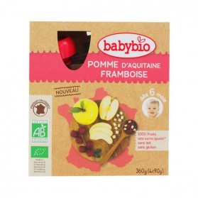 Babybio Gourdes Pomme d'Aquitaine, Framboise 4X90g