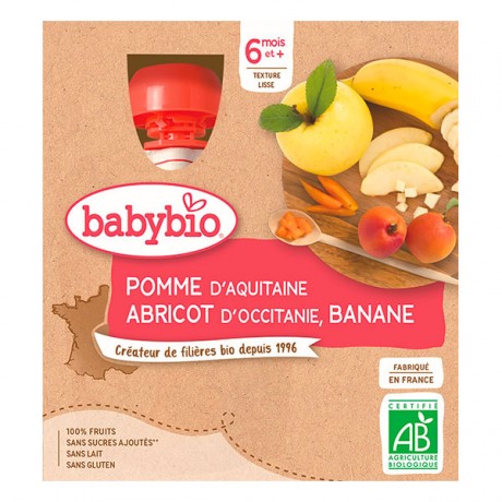 BABYBIO 4 gourdes pomme abricot banane dès 6 mois BABYBIO 4 gourdes pomme abricot banane dès 6 mois