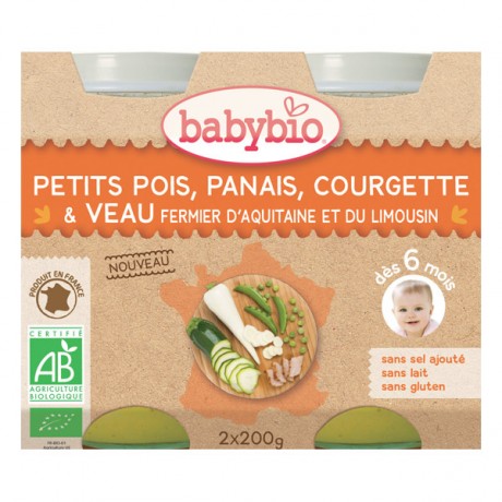 BABYBIO Petits pots petits pois panais courgette veau - 2x200g BABYBIO Petits pots petits pois panais courgette veau - 2x200g