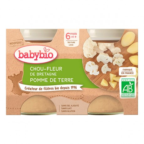 BABYBIO Chou-fleur de Bretagne Pomme de terre 6m + 2x130g