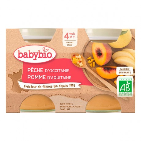 BABYBIO Alim inf pêche pomme 2P/130g