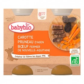 BABYBIO Petits pots carotte pruneau boeuf fermier - 2x200g