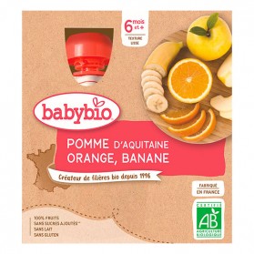 BABYBIO Gourdes Pomme Orange Banane bio - 4 x 90 g