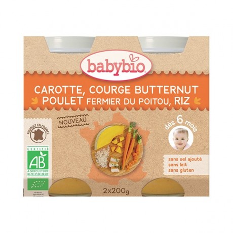 BABYBIO Petits pots Carotte Courge Butternut Poulet Riz dès 6m BABYBIO Petits pots Carotte Courge Butternut Poulet Riz dès 6m