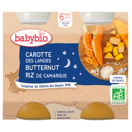 BABYBIO Pots NUIT carotte butternut & riz 2x200g BABYBIO Pots NUIT carotte butternut & riz 2x200g