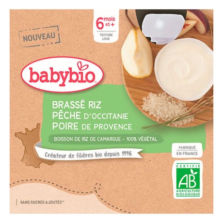 BABYBIO Brassé Végétal Riz Pêche d'Occitanie Poire de Provence 6 mois
