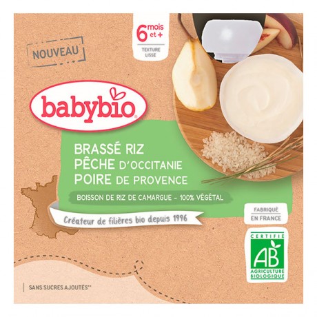 BABYBIO Brassé Végétal Riz Pêche d'Occitanie Poire de Provence 6 mois BABYBIO Brassé Végétal Riz Pêche d'Occitanie Poire de Provence 6 mois