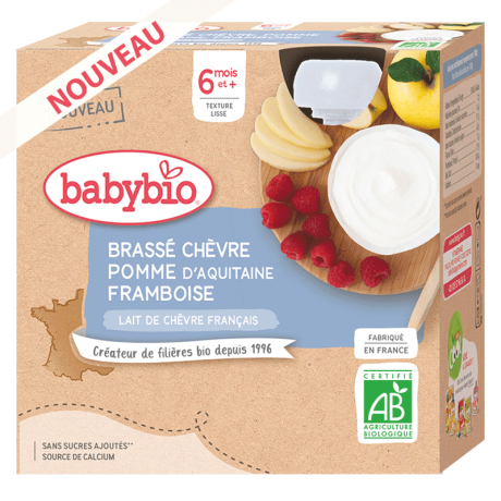 BABYBIO GOURDES BRASSÉ CHÈVRE POMME FRAMBOISE 4*85G