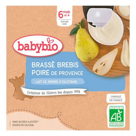 BABYBIO Gourde brassée au lait de brebis et poire de Provence 4x85g BABYBIO Gourde brassée au lait de brebis et poire de Provence 4x85g