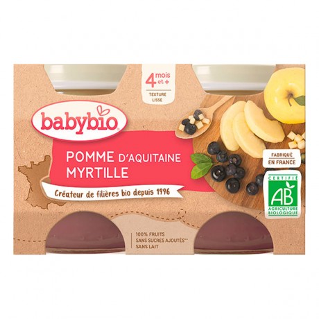 BABYBIO Petits pots Pomme Myrtille 4 mois 2 x 130g BABYBIO Petits pots Pomme Myrtille 4 mois 2 x 130g