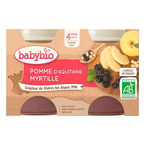 Babybio Petits Pots Pomme Myrtille 4 Mois 2 X 130g Pharmammouth