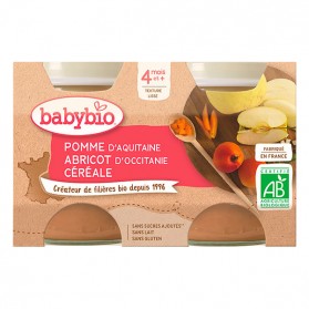 BABYBIO Petits pots Pomme Abricot Céréale 4 mois 2x130g