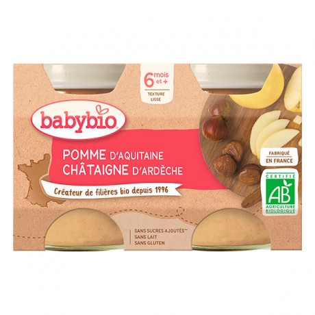 BABYBIO Petits pots Pomme Châtaigne d'Ardèche bio - 2 x 130 g