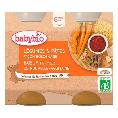 BABYBIO Petits pots légumes et pâtes façon bolognaise dès 6 mois 2x200g BABYBIO Petits pots légumes et pâtes façon bolognaise dès 6 mois 2x200g
