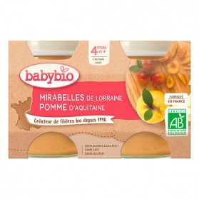 BABYBIO Petits pots Mirabelle Pomme dès 4m 2x130g