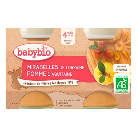 BABYBIO Petits pots Mirabelle Pomme dès 4m 2x130g BABYBIO Petits pots Mirabelle Pomme dès 4m 2x130g
