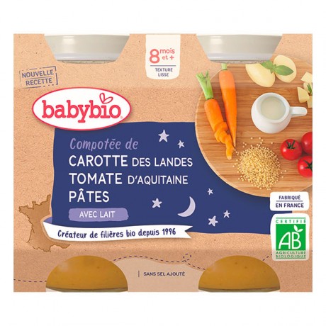 BABYBIO Petits pots Carotte Tomate & Pâtes 2 x 200g